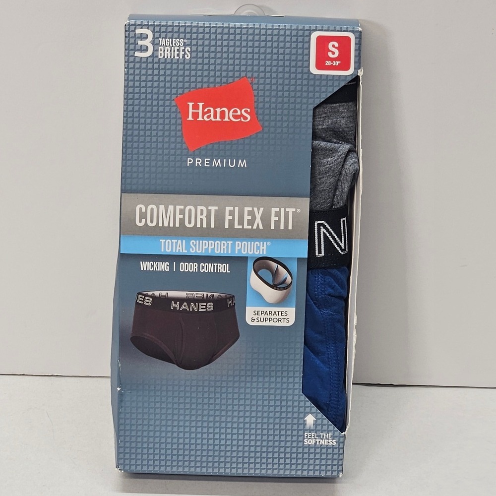 Hanes Premium Comfort Flex Fit 3 Pack Tagless Briefs Total Support Pouch Size S